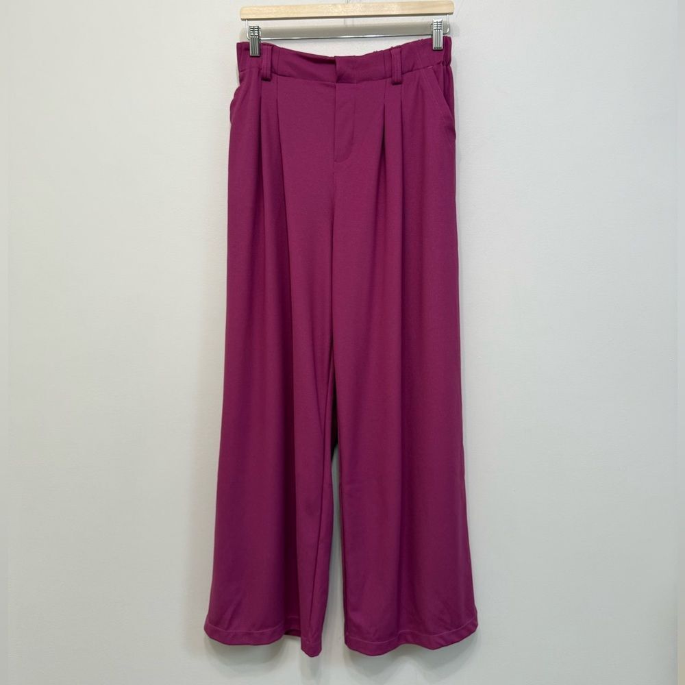 Halara Fuscia Flex High Waisted Pocket Wide Leg Waffle Work Pants Women's M NWT